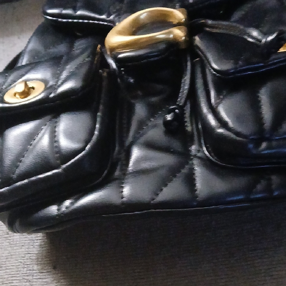 Coach Black Quilted Shoulder Bag with Gold Accents